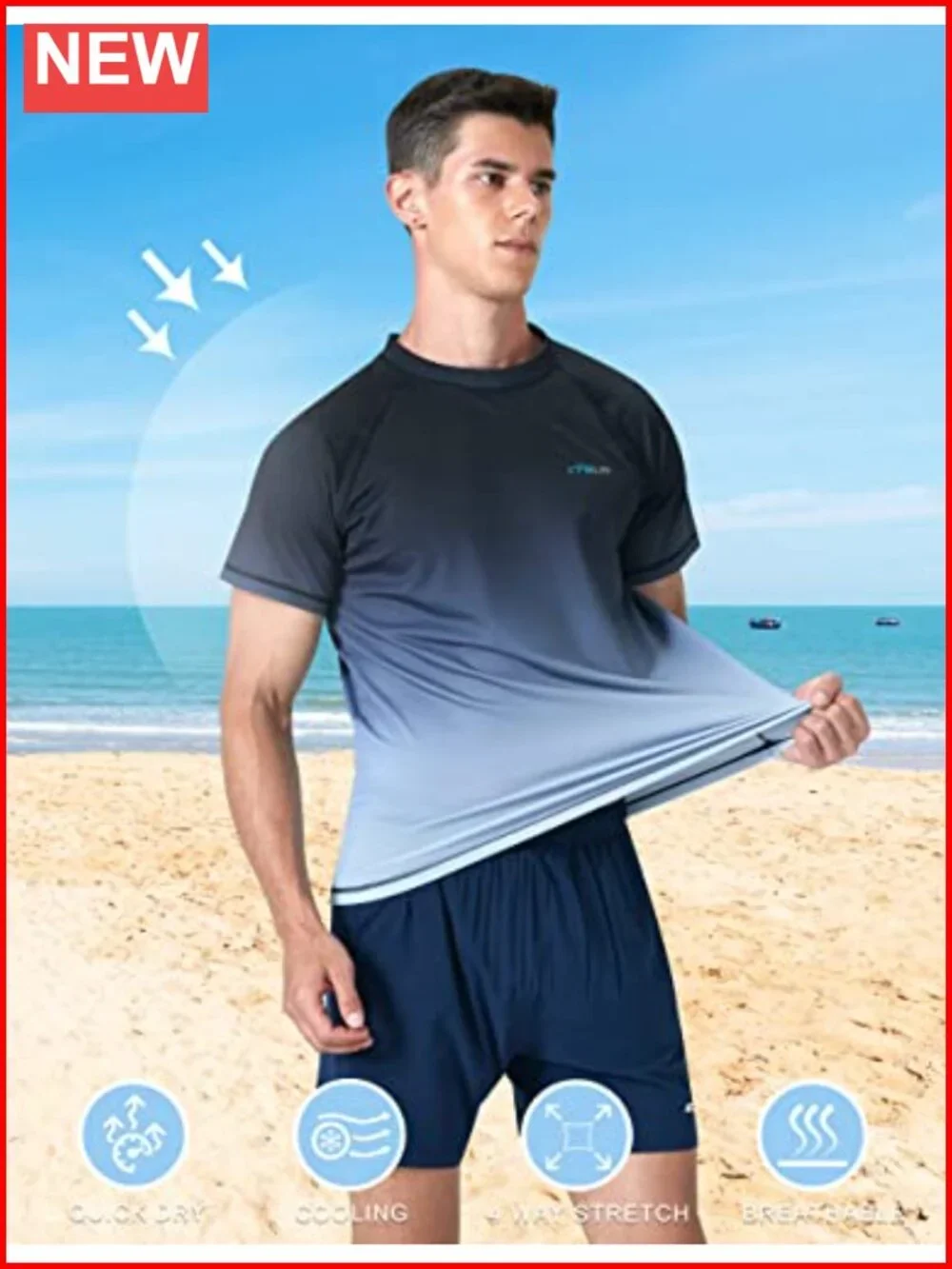 Men's UPF 50+ Rash Guard Swim Shirt Quick Dry 4-Way Stretch UV Protection